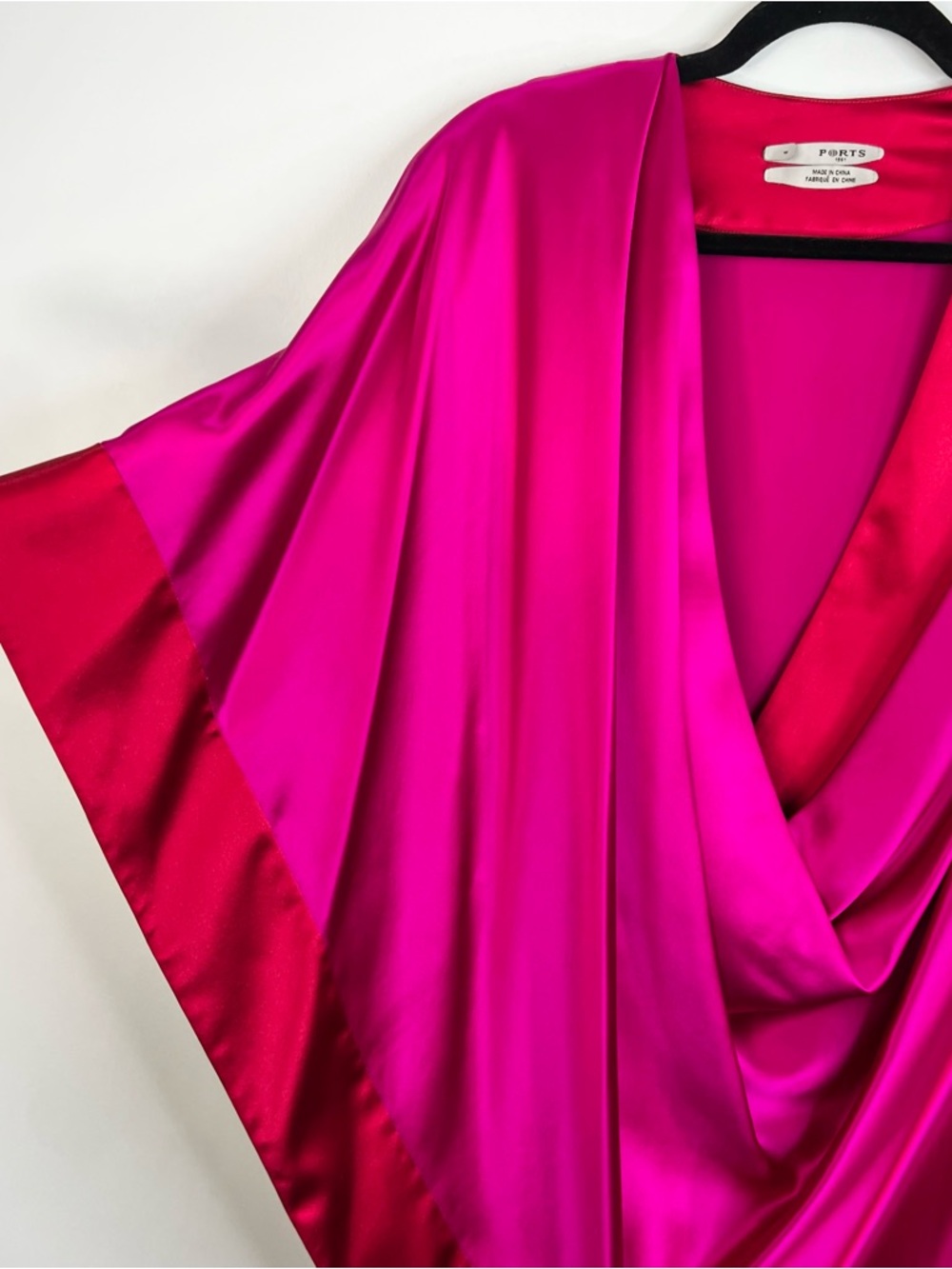 Ports 1961 Y2K archival pure silk draped cowl neck fuschia red batwing dress 6 - Picture 5 of 17